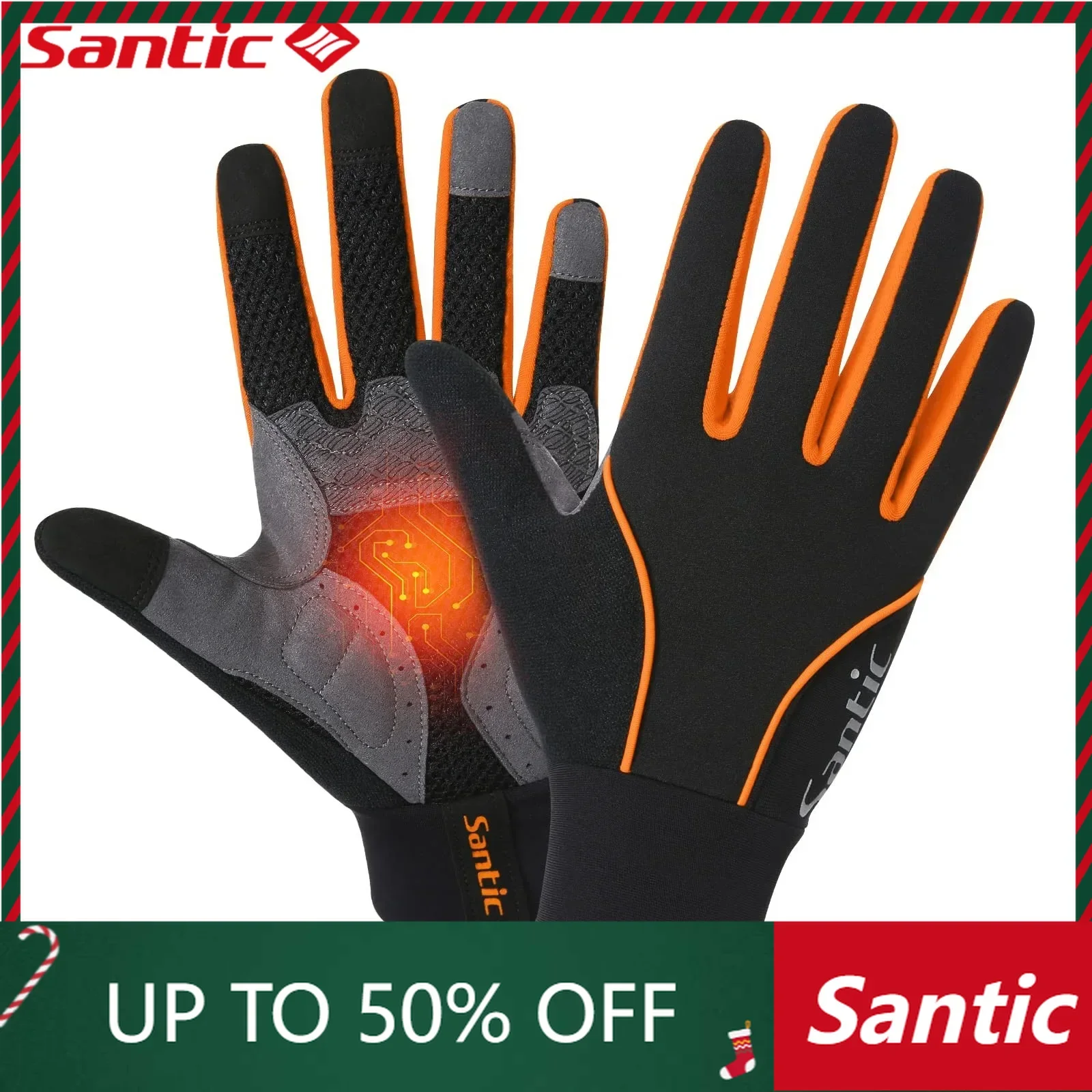 Santic Cycling Gloves Windproof Bike Bicycle Motorcycle Gloves with Gel Pads, Anti-Shock Breathable Mountain Bike Gloves