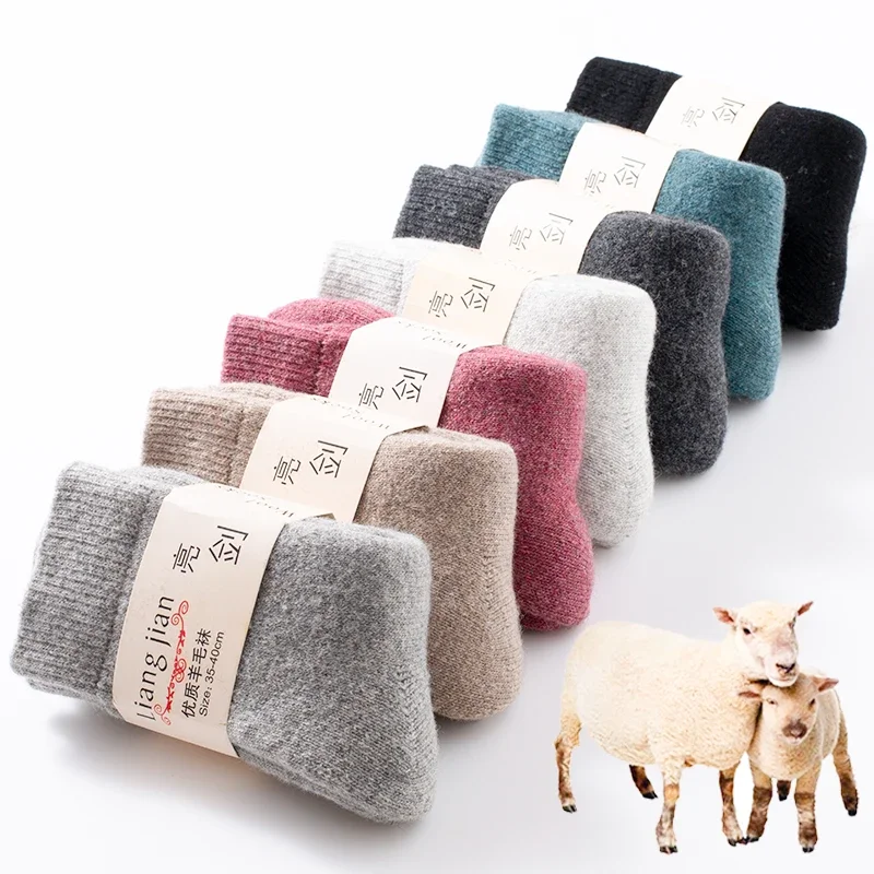 

Winter Outdoor Super Thick Wool Women's Socks Soft Cozy Warm Cold Sports Solid Sock Girl Casual Home Sleep Terry Crew Floor Sox