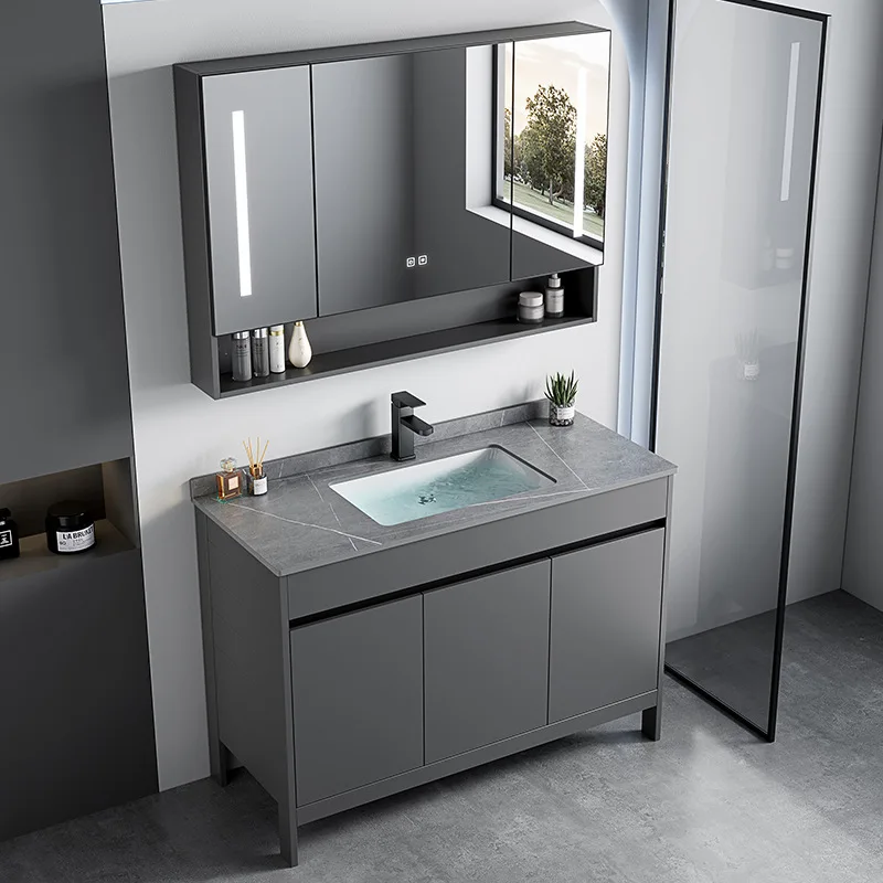 Space aluminum floor-to-ceiling rock slab bathroom cabinet combination bathroom face wash basin