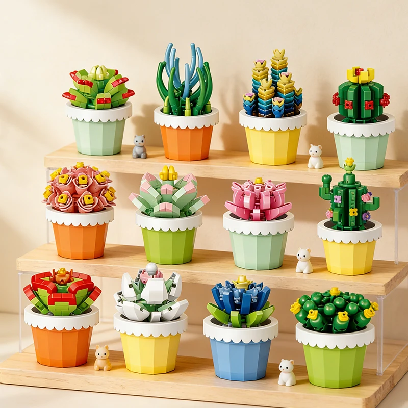 

Mini Succulent Potted Plant Building Blocks Eternal Flower Building Block Desktop Decoration Children Toy Girl Holiday Gift