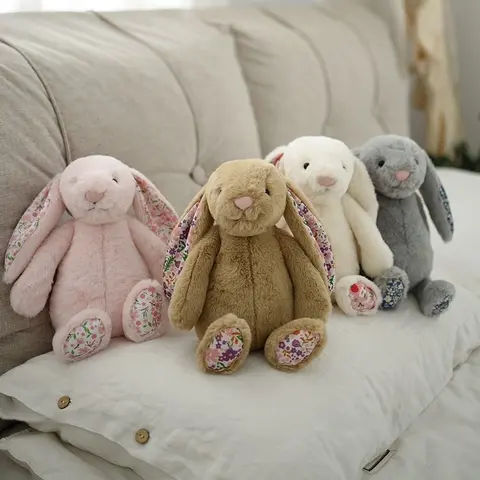 New 30cm Floral Bonnie Rabbit Doll Pink White Brown Gray Rabbit Animal Plushies Lovely Home Decor Birthday Gift For Girl