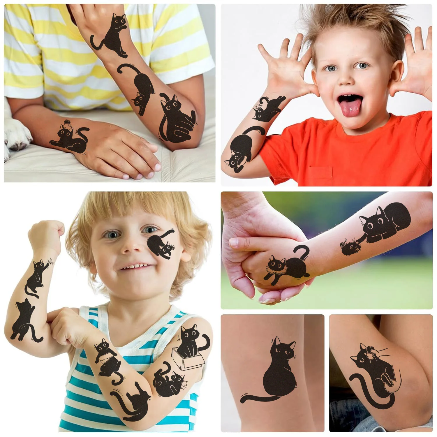 10 قطع من ملصقات الوشم على شكل قطة سوداء صغيرة كرتونية مقاومة للماء وهدايا الحفلات المضحكة ووجوه ممتعة ذاتية الصنع