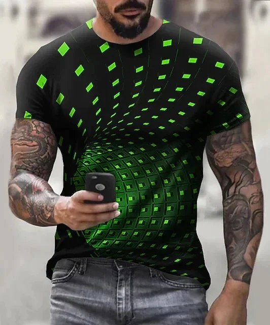 Men's T-Shirt 3D Printed Graphic Optical Illusion Plus Size Crew Neck Party Casual Short Sleeve Top