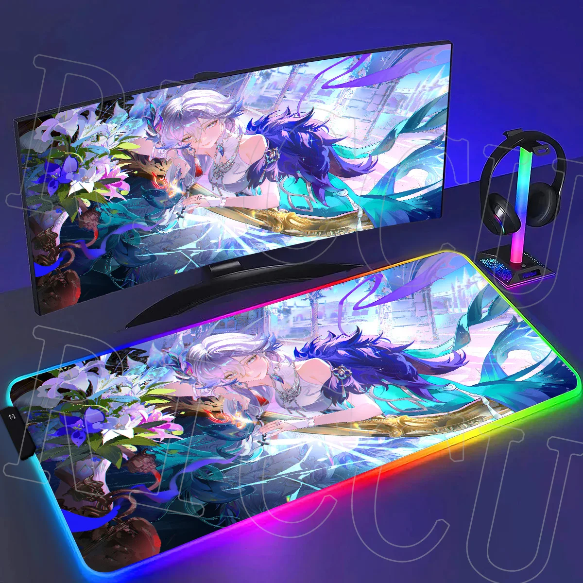 

RGB XXL Natural Rubber Yao Guang Honkai: Star Rail Mousepad Gaming office keyboard Mouse Pad Non-slip HD Printing LED Desk Mat