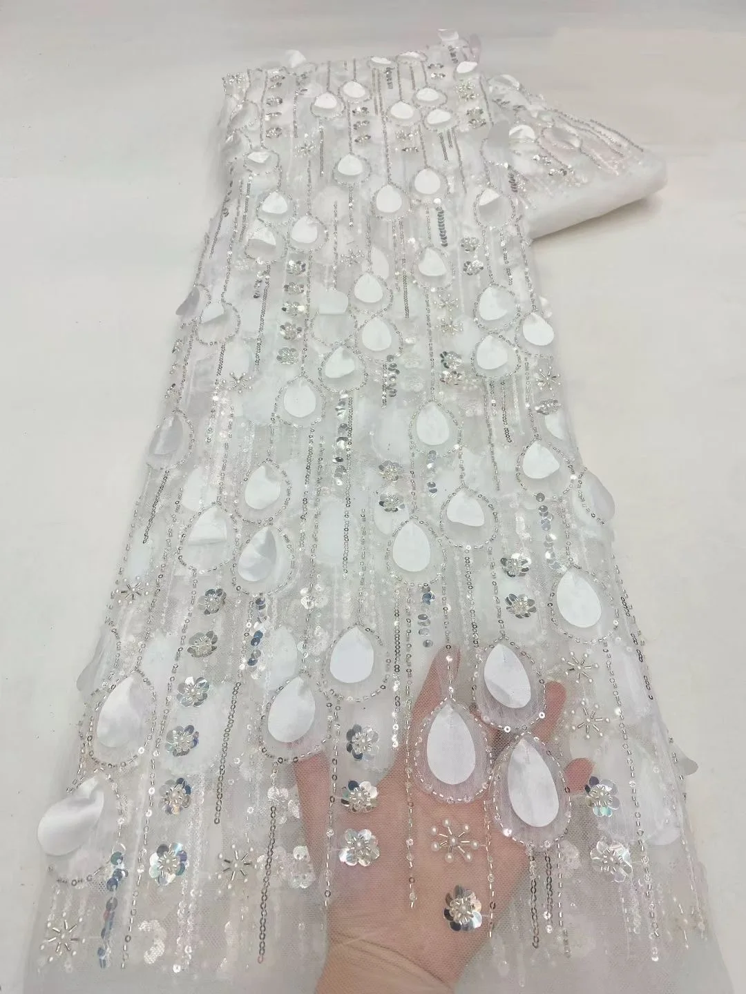 African 3D Beaded Lace Fabric Luxury Bridal 2025 High Quality Nigerian Applique French Tulle Sequins Fabric For Wedding Sewing