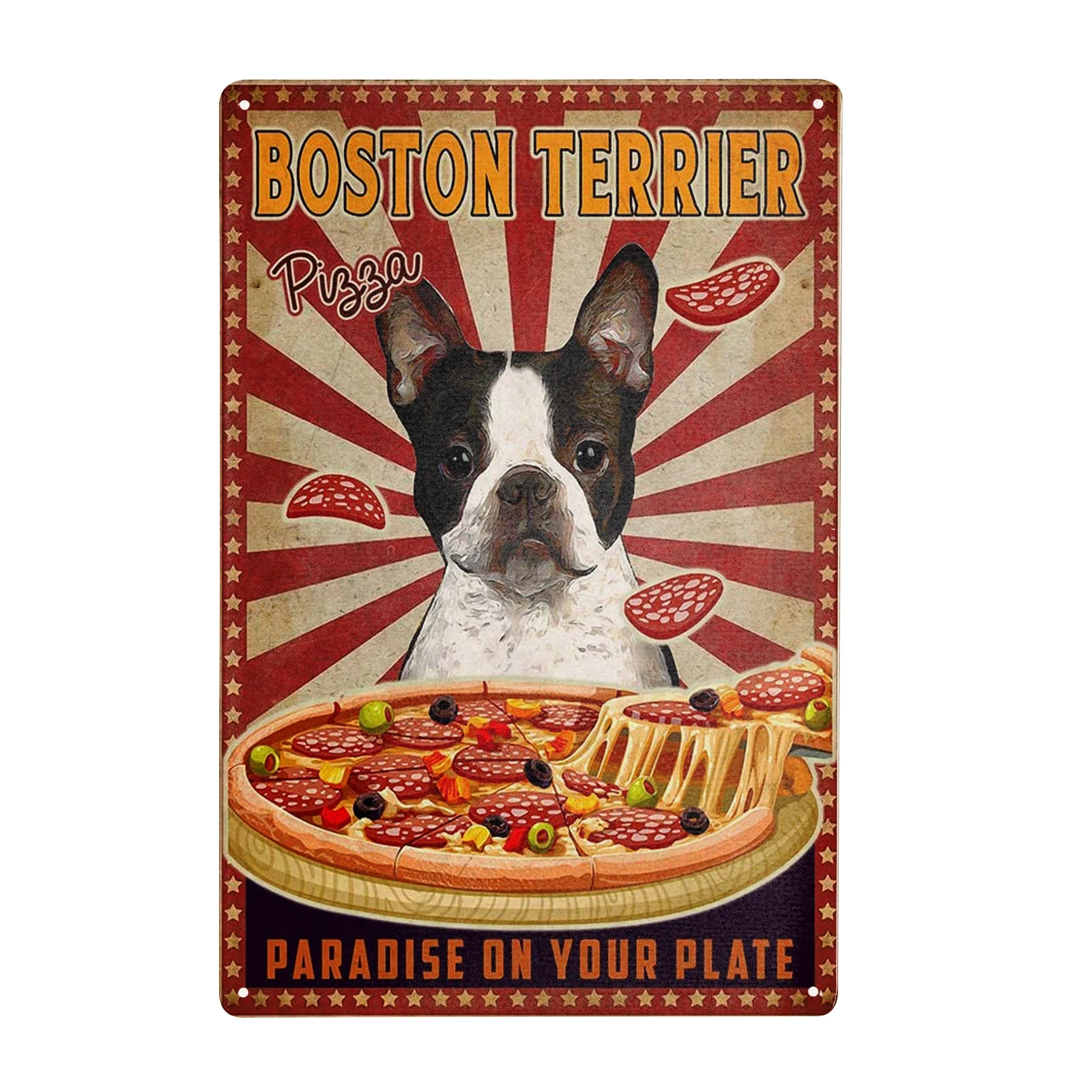 Vintage Dog Sign Boston Terrier Dog Tin Sign for Coffee Shop Pet Shop Restaurant Dessert Shop Pub Club Garage Metal Decoration