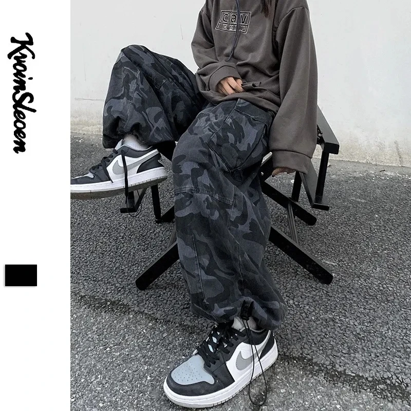 Vintage Military Cargo Pants Men Women Camouflage Tooling Wide-Leg Pants Autumn Hip Hop Loose Straight Trousers Male Streetwear