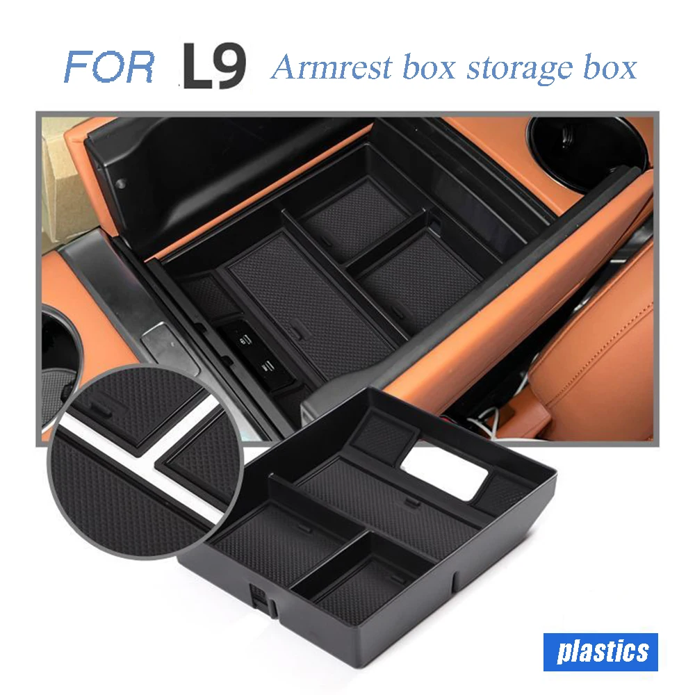 

For LiXiang L8 L9 2023 Car Center Console Lower Organizer Storage Interior Armrest Storage Box ABS Auto Accessories