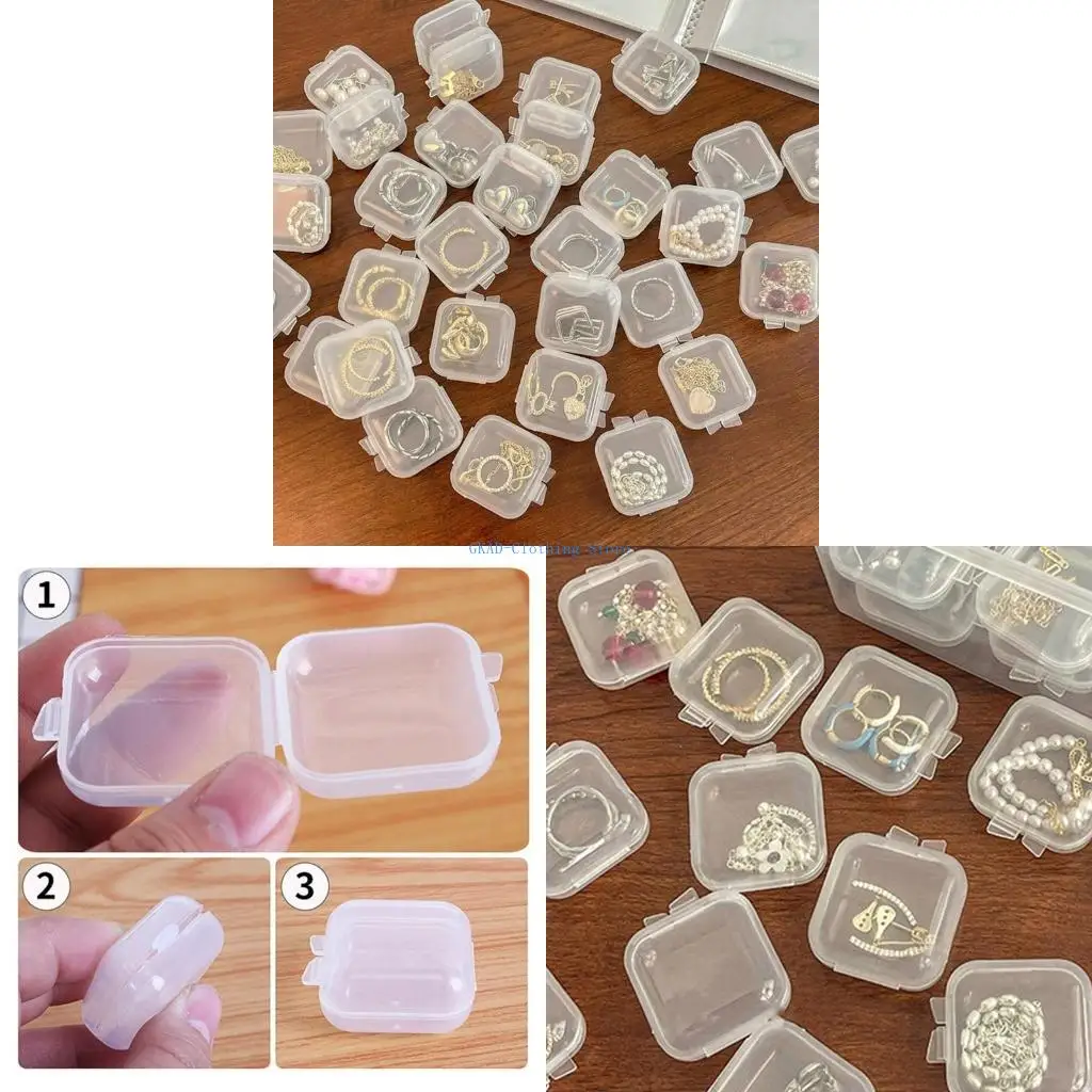 

N0PE 10Pcs Empty Hinged Boxes for Beads Mini Clear Plastic Storage Containers Box with Hinged Lids Transparent Case