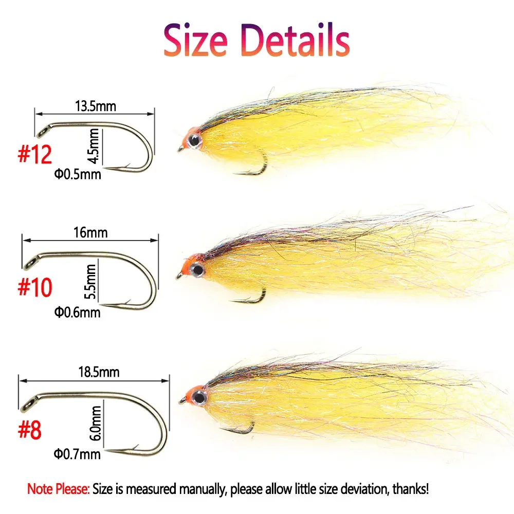 Bimoo 6PCS Slowly Sinking Wounded EP Silky Fiber Minnow Streamer Ice Dub Baitfish Streamer Fly Salmon Bass Trout Fishing Lures