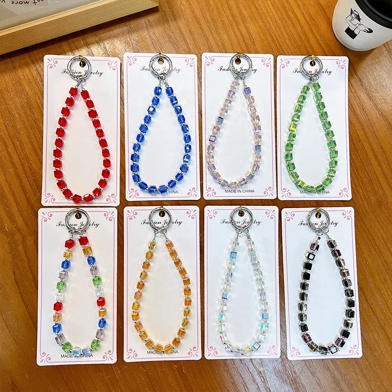 Fashion Sugar Cube Acrylic Phone Chain Charm Transparent Color Beaded Phone Case Pendant Keychain for Women Cellphone Lanyard