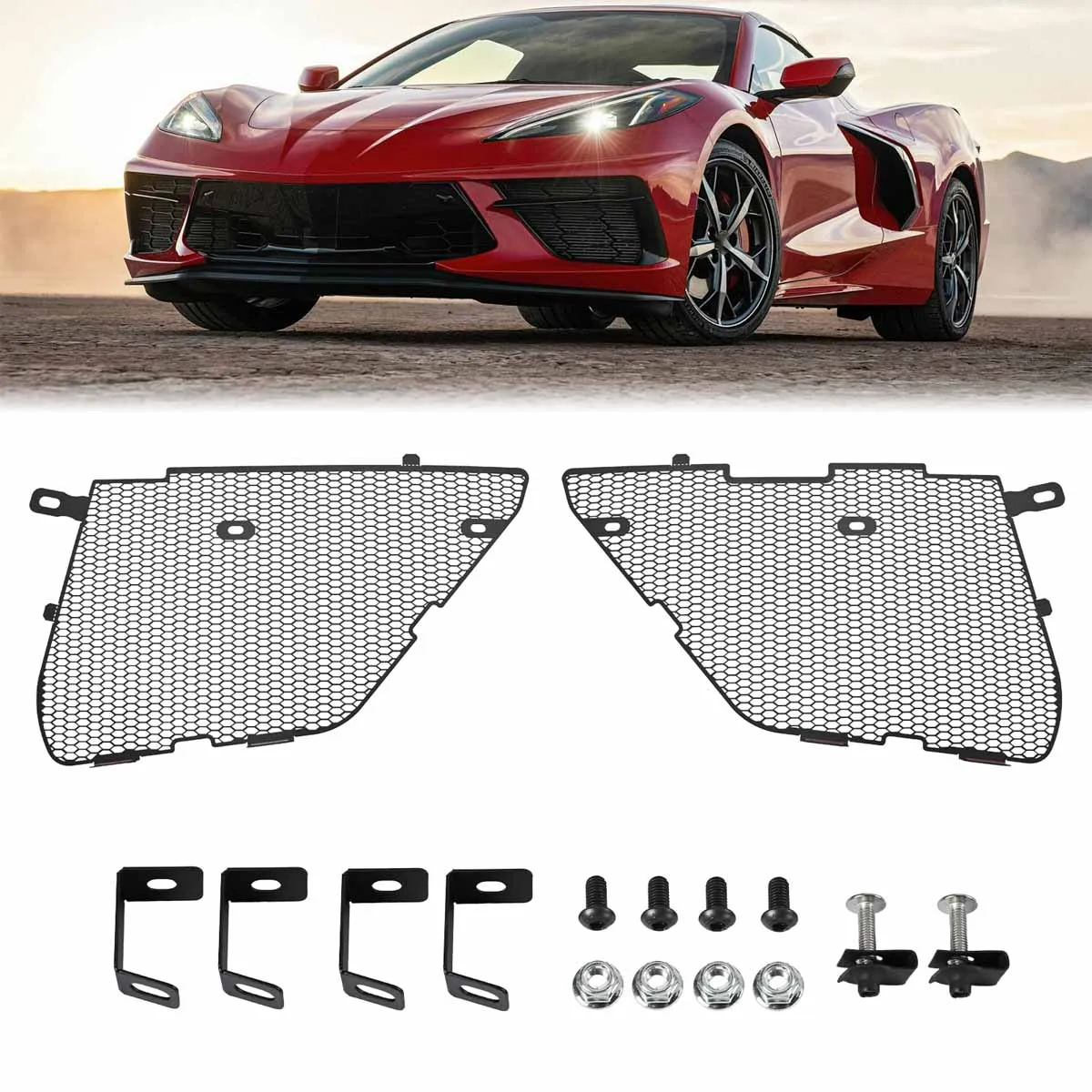 2pcs For Corvette C8 2020 2021 2022 Front Side Intake Mesh Grille Radiator Guard Shield Kit Insert Accessory Pair