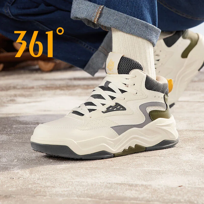 361 Degrees New Men\'s Sports Shoes Winter High-Top Velvet Warm Comfortable Breathable Leather Casual Male Sneakers 672346607A