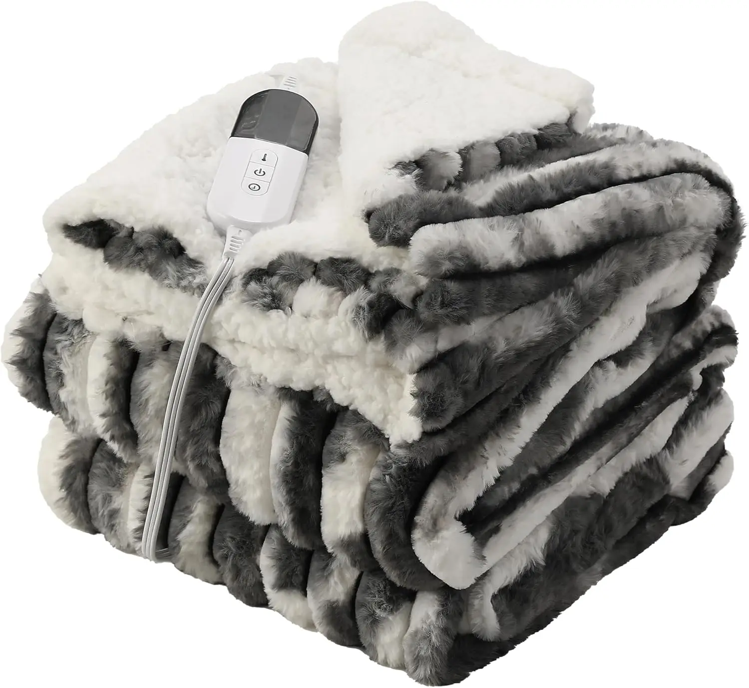 

Soft Flannel & Sherpa Electric Heated Blanket, 6 Heat Levels, Auto Off, Machine Washable, Dark Gray