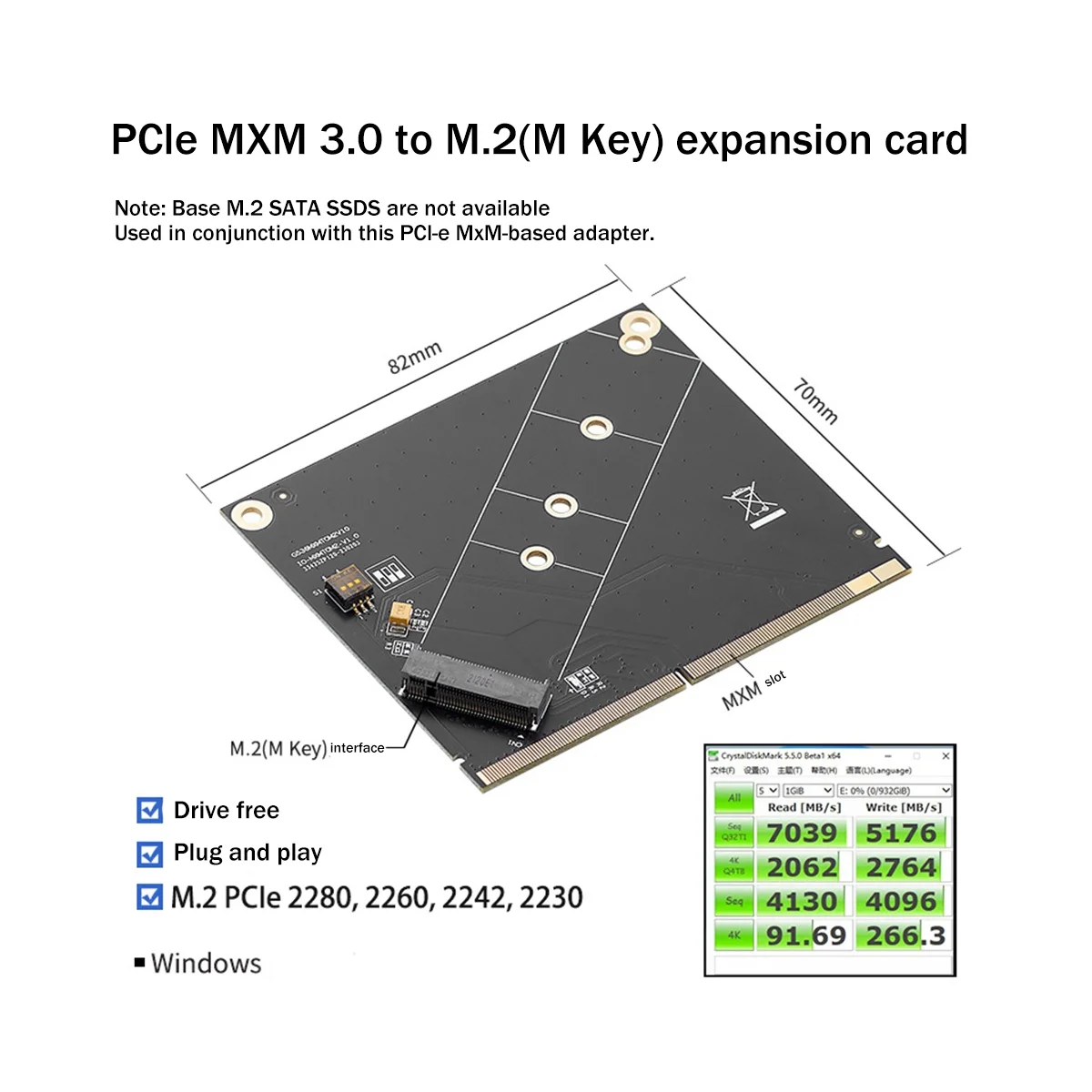 

PCIE MXM 3.0 to M.2 NVMe Expansion Card NVMe SSD Extend Adapter Card Support 2230/2242/2260/2280 Hard Disk