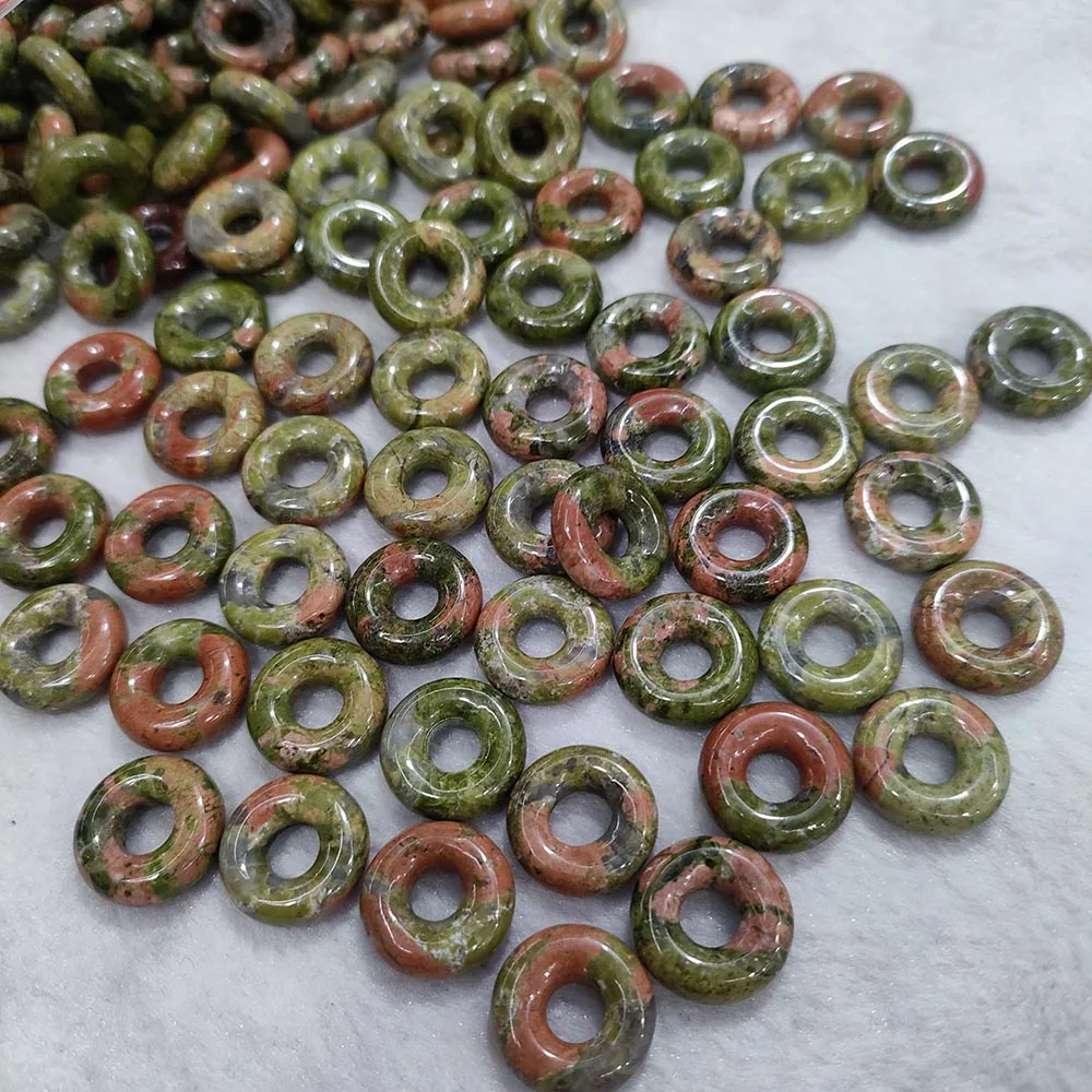 Naturstein Quarzkristall Tigerauge Opal Türkis Kreis 15mm Donut-Anhänger für DIY-Schmuckherstellung Halskette 26 Stück – Detail 20