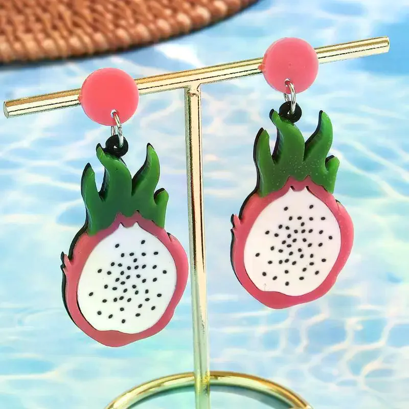 New Fruit Earrings Strawberry Pitaya Fruit Earrings Sparkling Acrylic Earrings