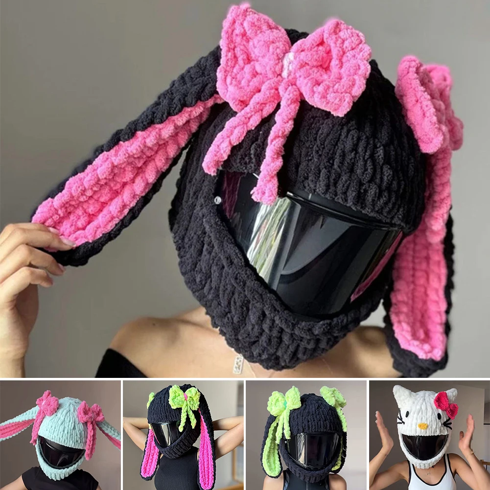

Motorcycle Helmet Covers Helmet Plush Bow Rabbit Ears Decorations Motocross Full Face Off Road Helmet Decoration Styling