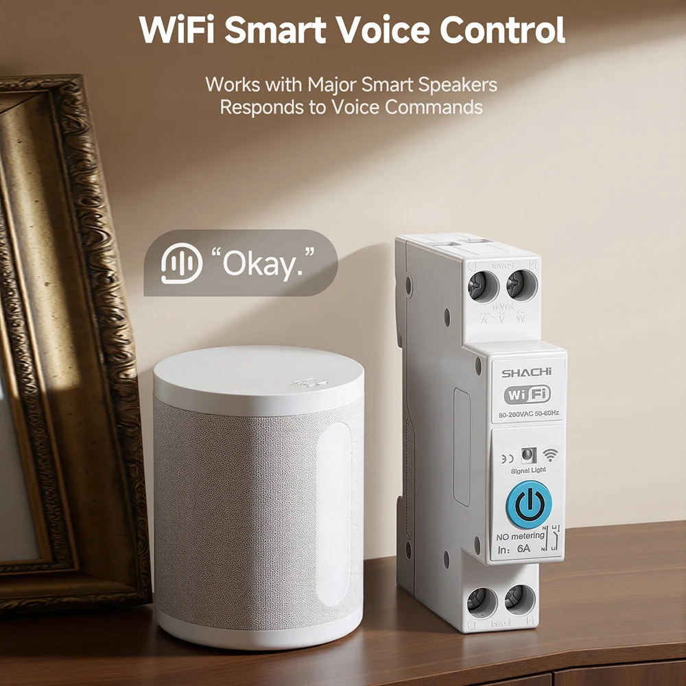SHACH Intelligent WiFi Circuit Interruptor Tuya MCB 63A with Timer Energy kWh Meter Voltage Current Protection for Home Automati