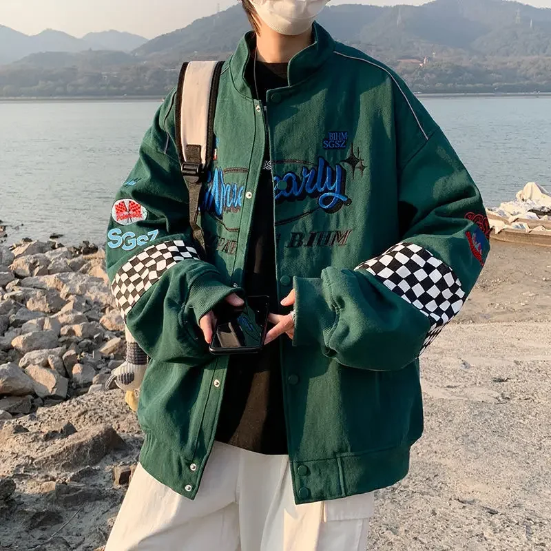 Varsity Jacket Men Embroidery Vintage Motorcycle Jacket Y2k Hip Hop Women Bomber Harajuku Autumn Coat Casual Loose Outerwear