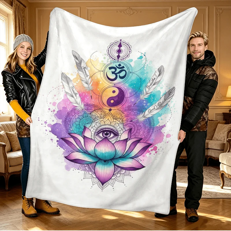 Boho Spiritual Mandala Yoga Lotus Design Throw Blanket for Meditation Chakra Healing Gift