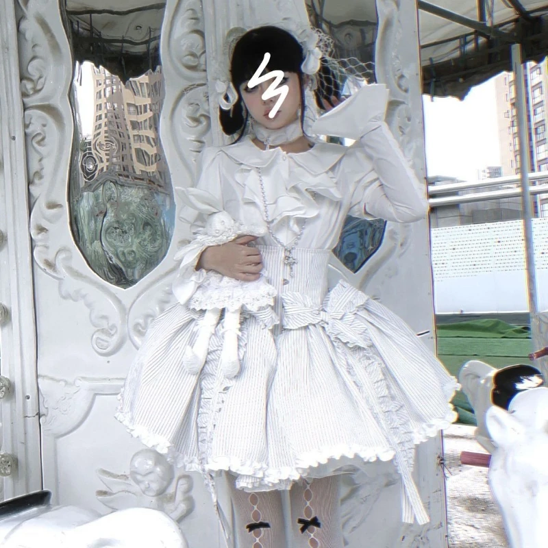 日本のゴシックダークロリータスタイルブラウス女性ヴィンテージフリルピーターパン襟取り外し可能な袖シャツ原宿 Y2k スリムトップ