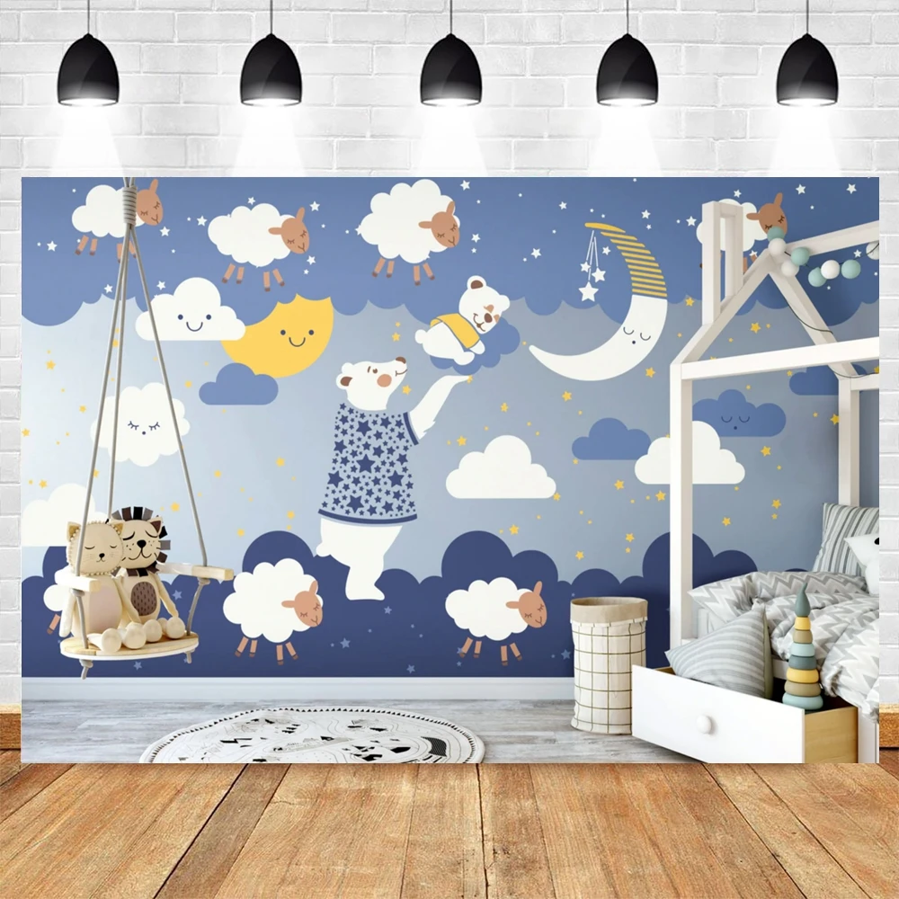 Newborn Photography Backdrop Hot Air Balloon Cartoon Bear Baby 1st Birthday Decor Room Decor Photocall Background Photo Studio