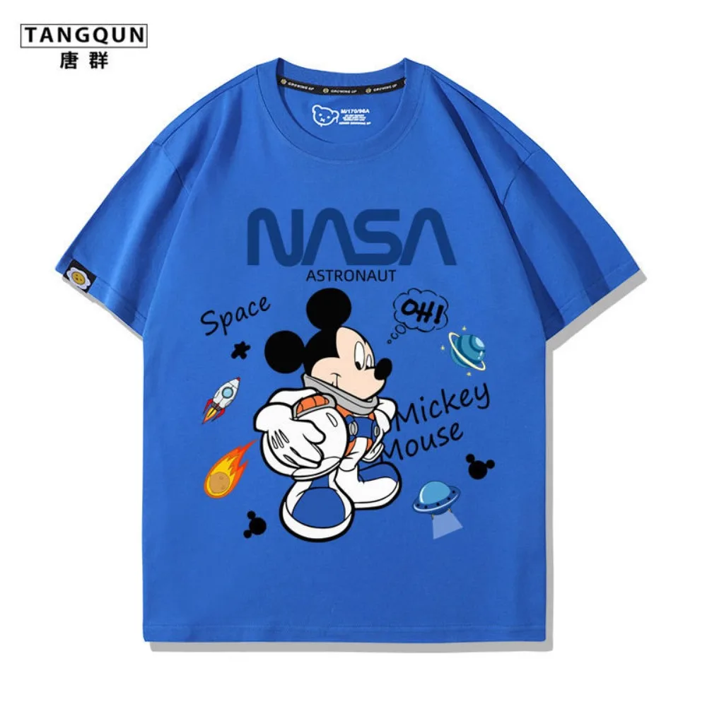 Mickey Mouse Joint NASA Astronaut Peripheral Short Sleeve T-Shirt Top Men\'s and Women\'s Trend Graffiti Casual Half Sleeve