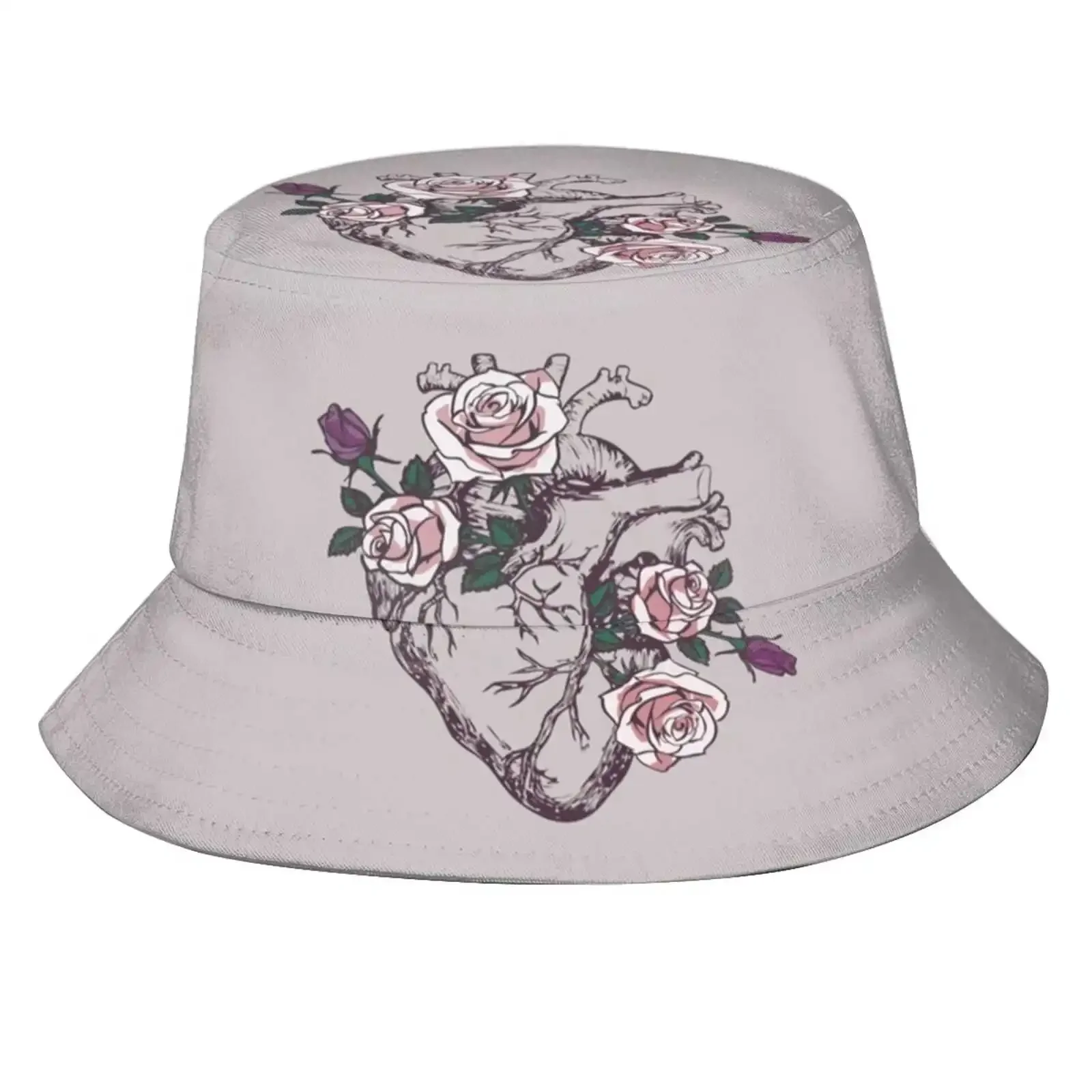 Anatomical Heart Floral Heart Anatomy And Flowers Cute Roses Sun Cap Fisherman Hat Bucket Hats Human Heart Anatomical Heart