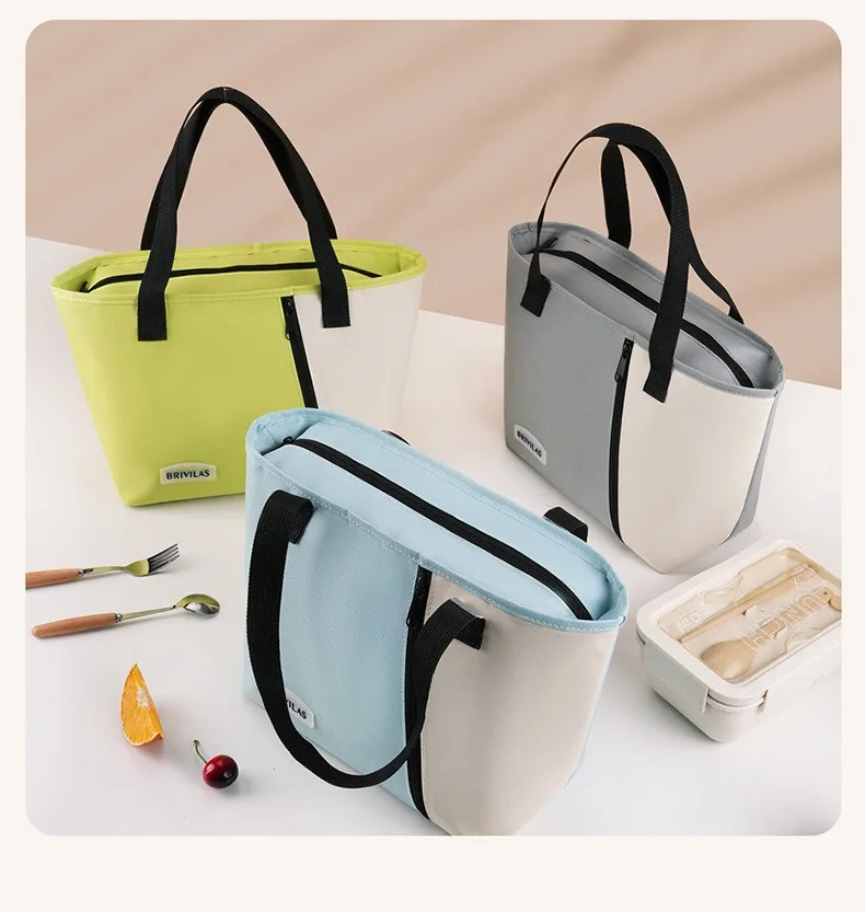 Dopamine simple color matching portable lunch bag outdoor picnic bag large capacity fresh-keeping ice bag bento thermal insulati