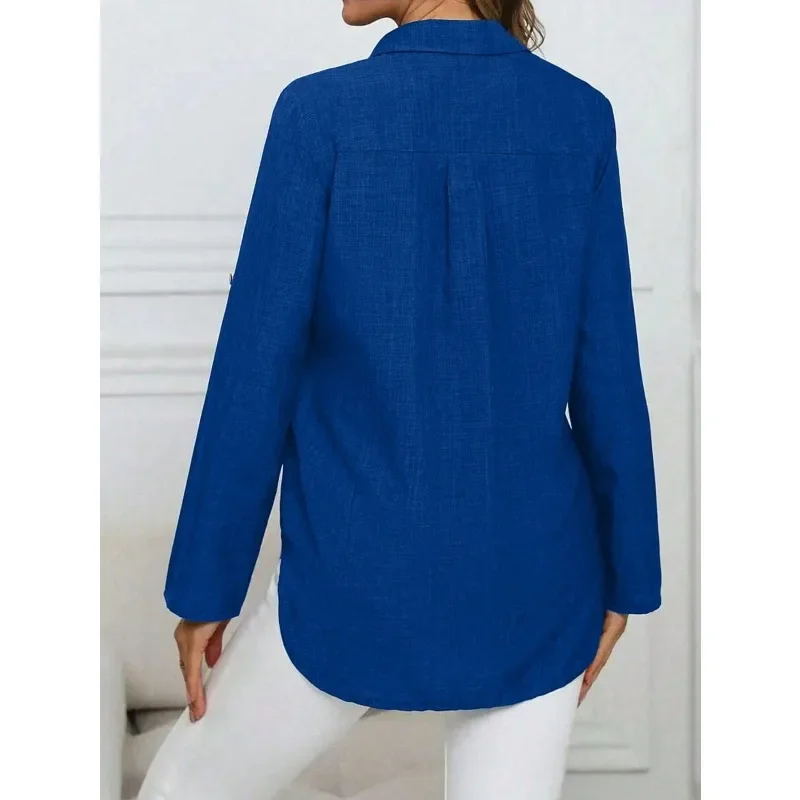 Plus size 1xl-5xl novas mulheres casual blusa de manga longa camisa senhoras casual elegante blusa de lapela sólida camisa vintage topos