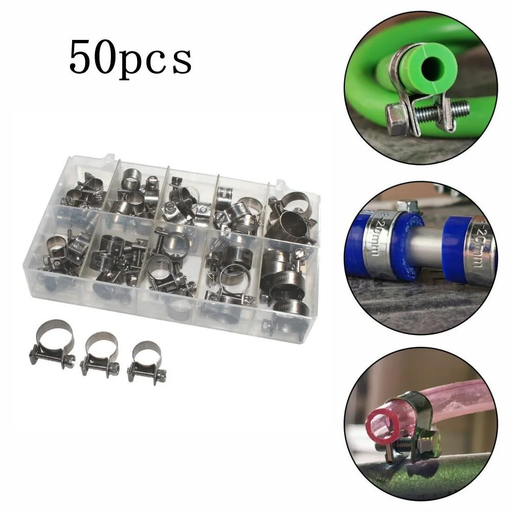 Mini Clamp Set 50pcs Metal Hose Clamps for Fuel Line Air Line Small Tubing 7mm 9mm 10mm 11mm 12mm 13mm 14mm 15mm 16mm 17mm 18mm
