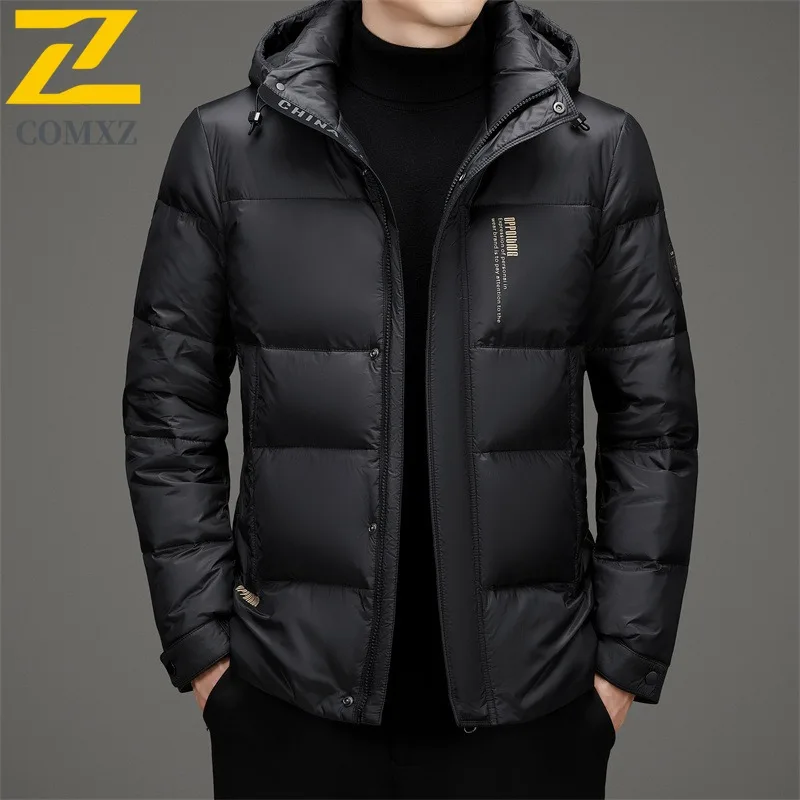COMXZ Leisure Men Puffer Jacket Solid Color Self-cultivation Snow Warm Parka Hooded Hiking Travel Lightweight Autumn Winter Coat