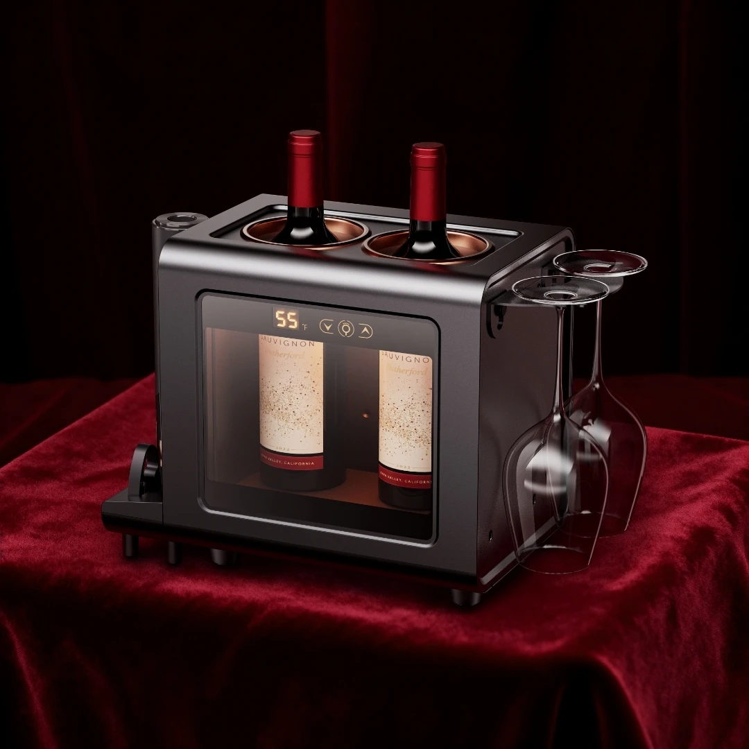 Semiconductor Wine Cooler 3 In 1 Set With Electric Wine Opener Wine Glass Digital Touch Control 8 to 18℃ Quiet Operation Wine Storage Cabinet For Gift Home