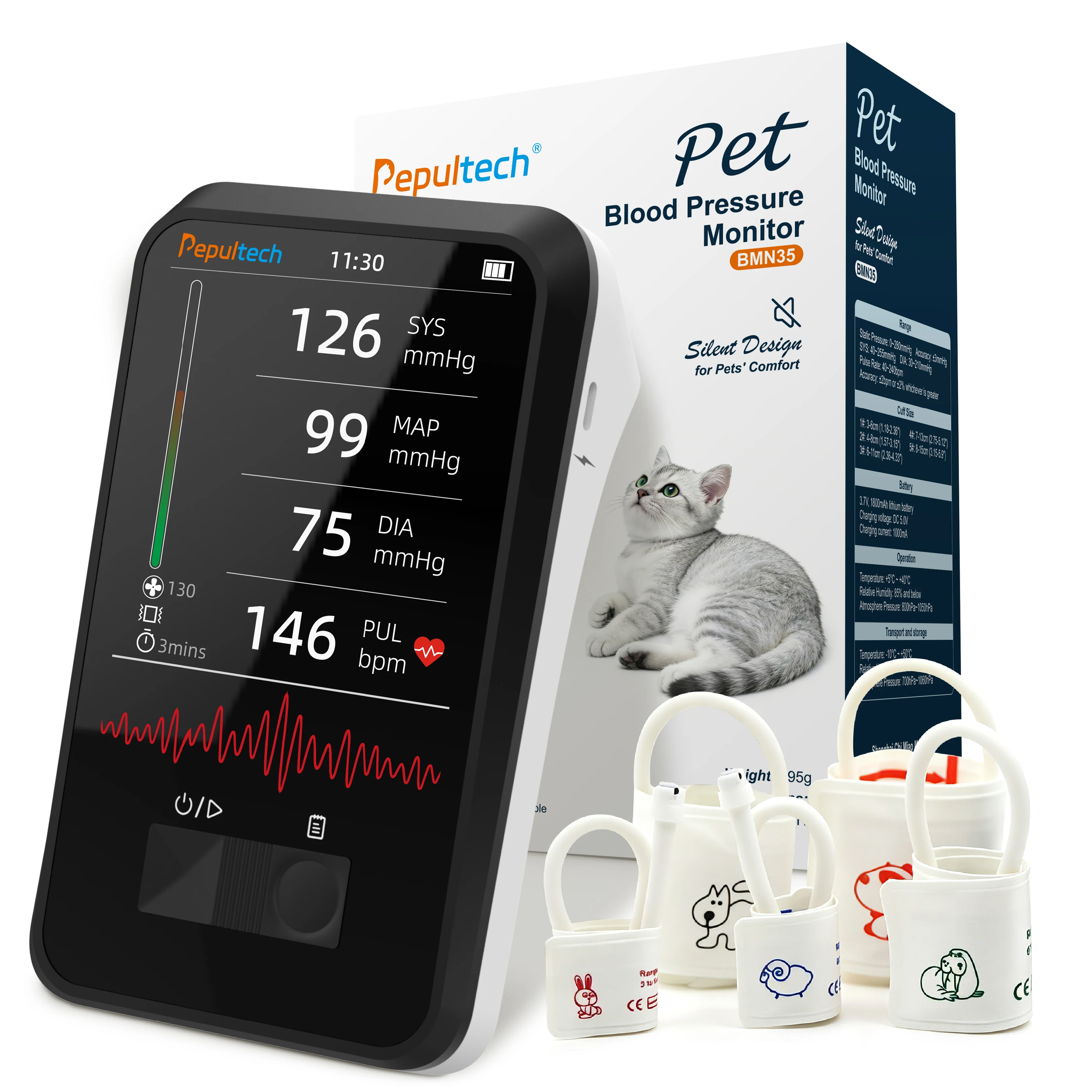 Pepultech Vet Health Care Pet Animal Use Veterinär-Blutdruckmessgerät mit Bluetooth und Li-Akku BMN35