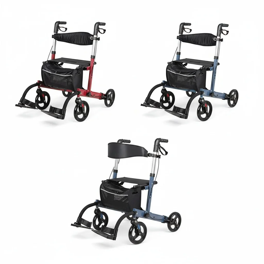 

Rollator Walker, Aluminum Senior Mobility Aid, Folding Medical Walker with Mesh Seat and Brakes, 120kg Capacity, for Seniors