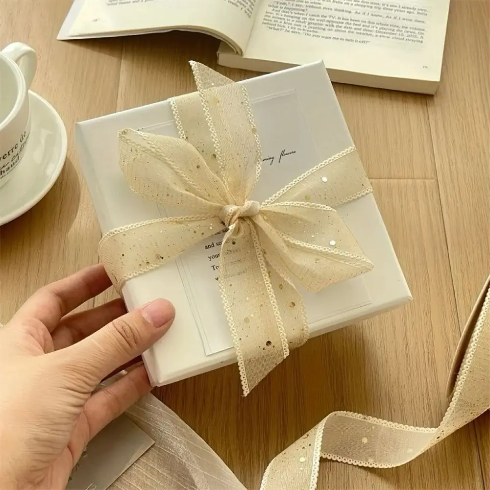 1 rollo de 10 yardas de hermosas cintas metálicas con purpurina de malla, cinta de Organza dorada y plateada, decoración de regalo para boda