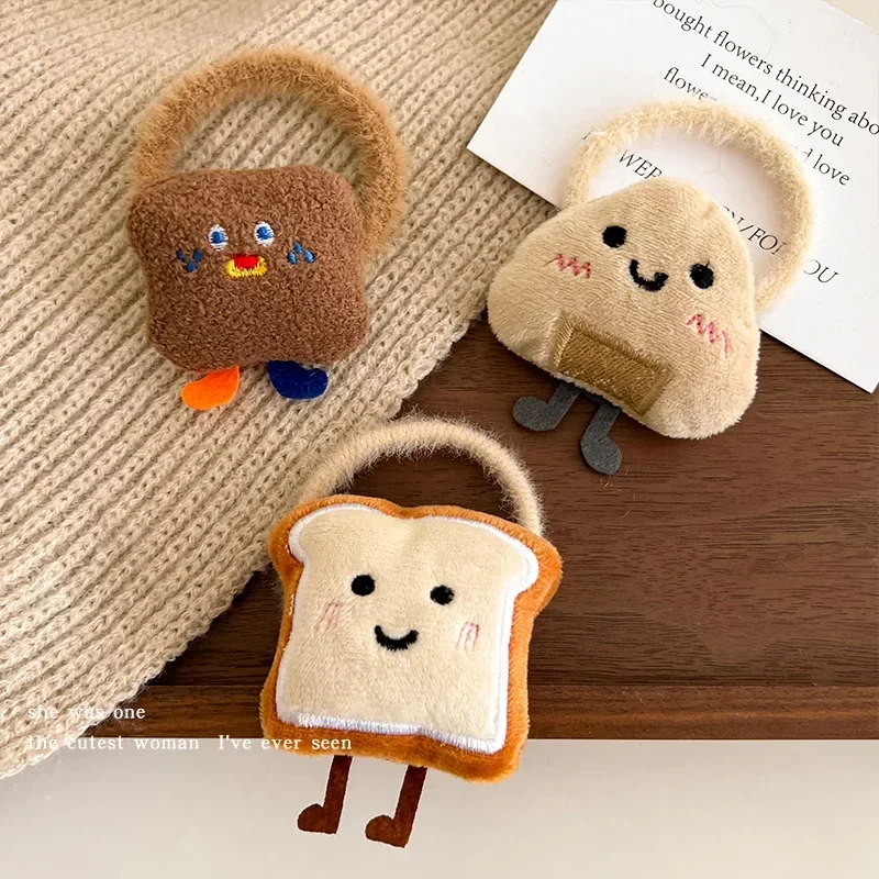 1pc Cartoon Cheese Toast Bread Head Rope Cute Horsetail Hair Loop Ball Hair Decor Soft High Elastic Hair Rope Daily Decor