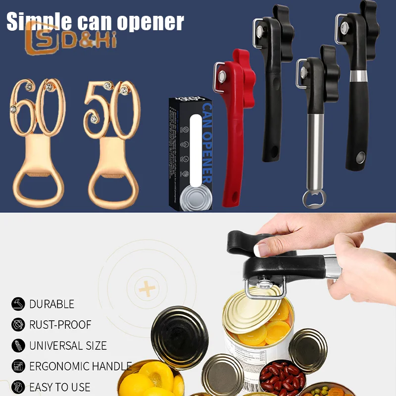 1PCS Polyester Manual Safety Can Opener Stainless Steel Can Knife Household Single-Handle Side Multi-Functional Can Opener