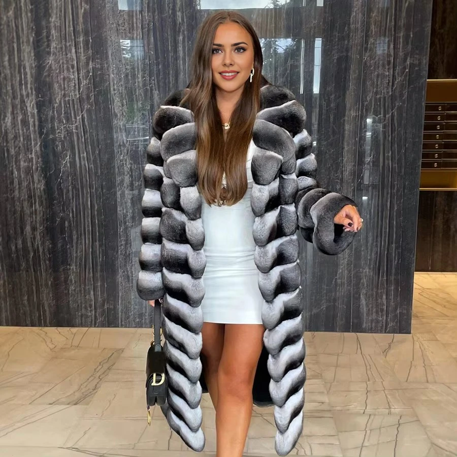 

Natural Rex Rabbit Fur Coat Women New Winter Long Fur Jackets Chinchilla Fur Coat Hot Seller Real Fur Jacket
