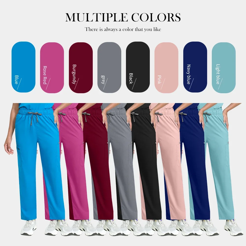 Atacado enfermagem esfrega enfermeira médico trabalho bottoms das mulheres dos homens multicolorido em linha reta esfrega calças cintura elástica azul marinho calça unisex