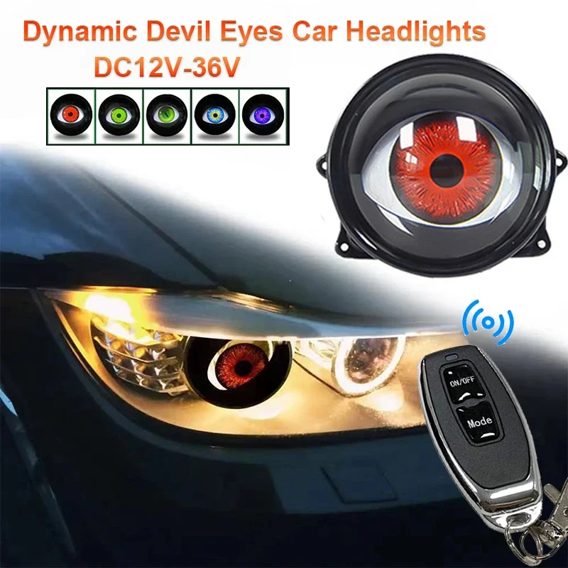 

Dynamic 3 Inch Devil Eyes Lens Lights 12v Car Eyes Retrofit Kits Assembly Headlight with Remote Control Moto Auto Accessories