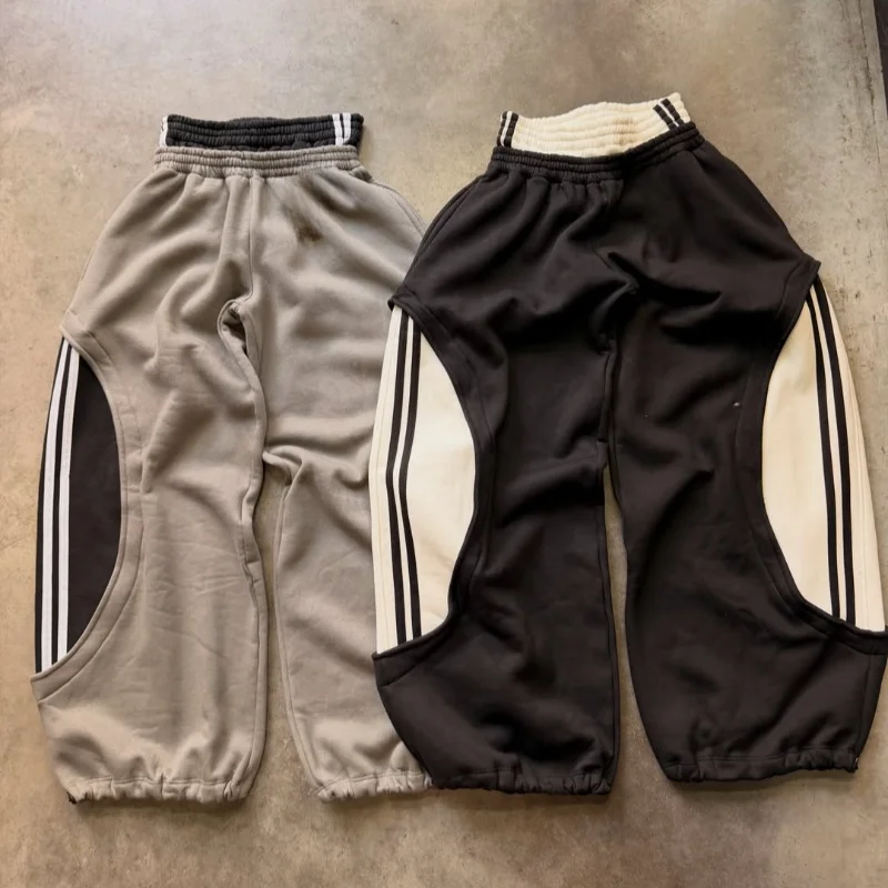 

Y2K Retro Harajuku Baggy Sweatpants Women Contrast Panel Striped Side Vintage Streetwear Elastic Waist Joggers Cargo Pants