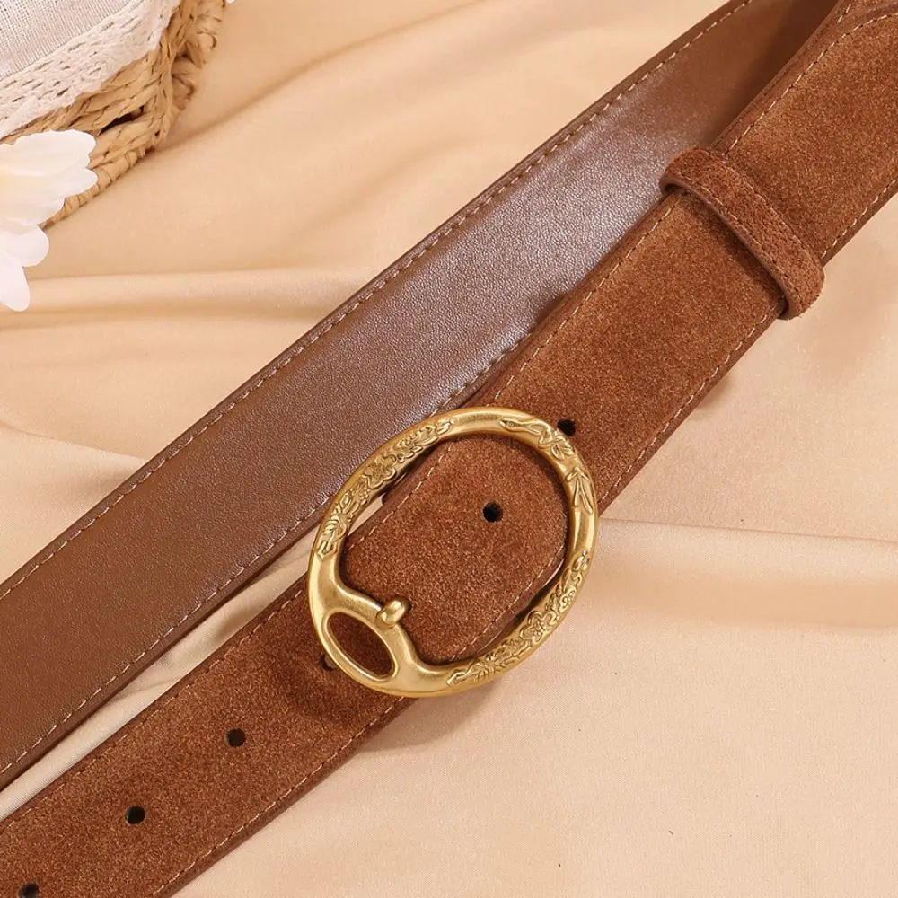 Trendy Luxury Design Suede Genuine Leather Belt Casual Versatile Business Waist Strap Retro Trouser Dress Belts For Women