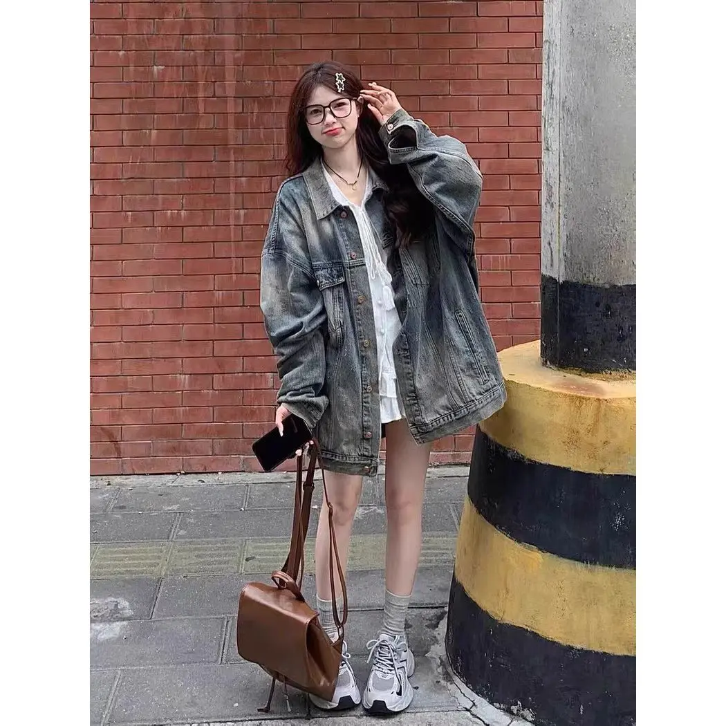 

Джинсовые пальто для женщин, женские весенние пальто с застежкой-стойкой, облегающие мягкие пальто с круглым вырезом в стиле минимализм, регулируемые верхние пальто реглан, куртки BF