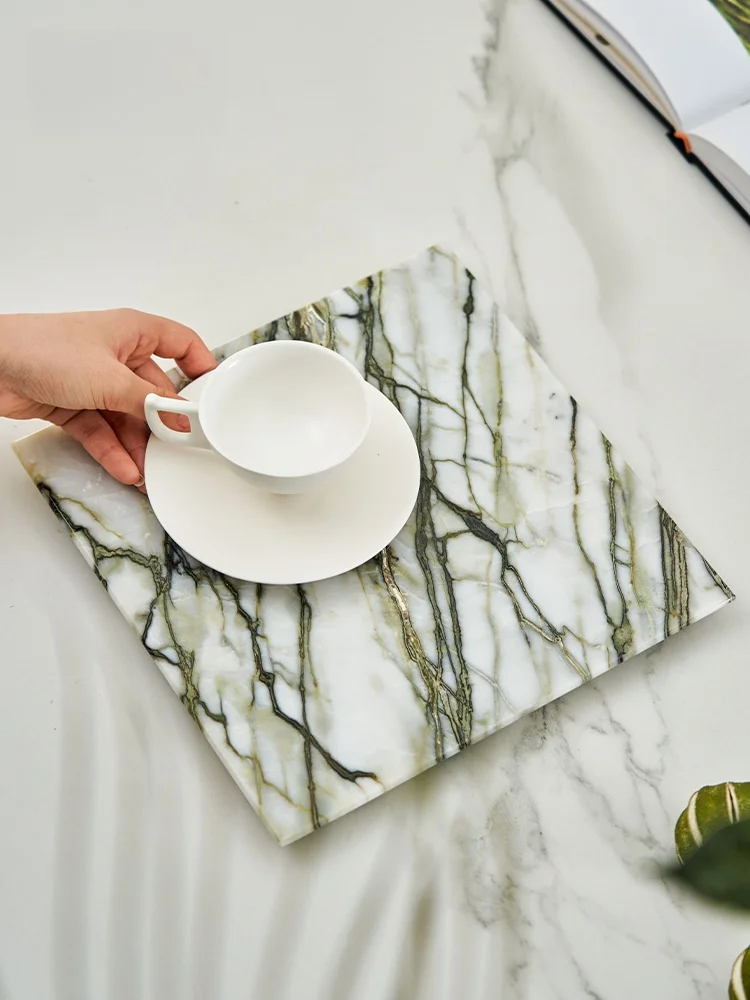 

l Marble Square Tray Tea Table Decor mat Sle Living Room Decorations Modern Simplici Stone Material