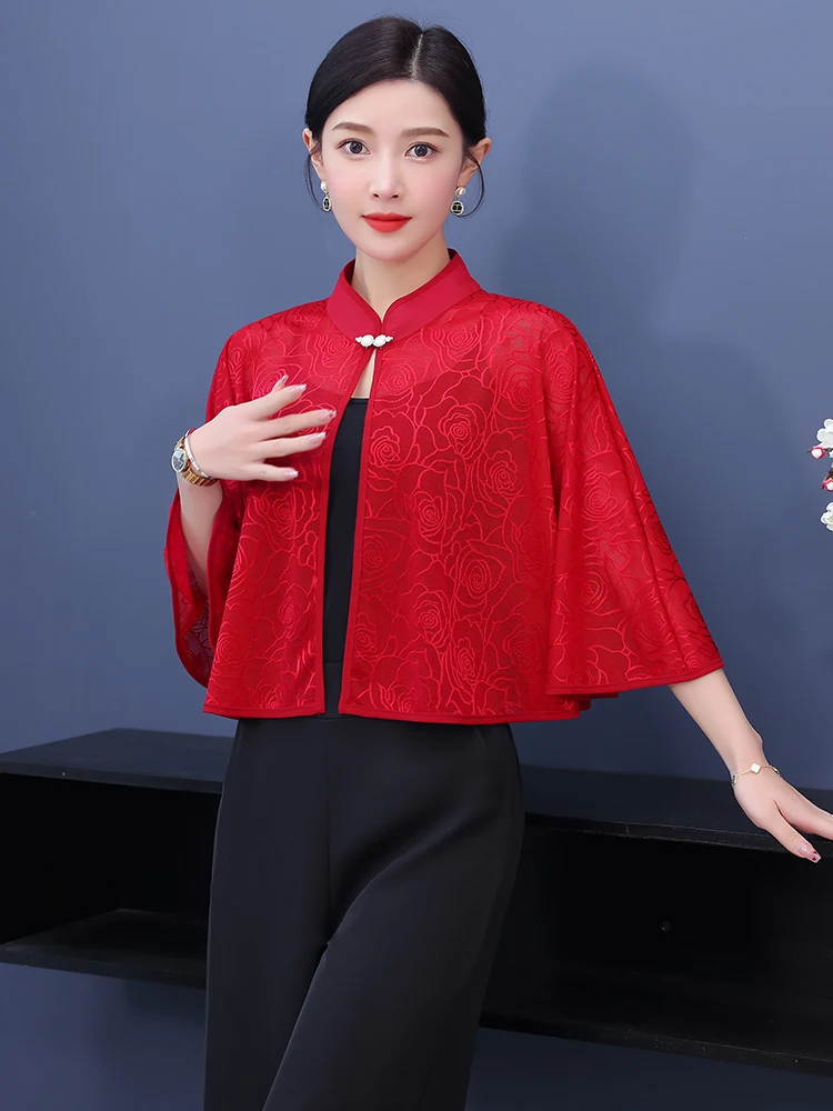 

Кружевная накидка для женщин, летняя элитная верхняя одежда с ремешками, винтажное платье для поездок на работу, сетчатая ткань с принтом, тонкая вязаная...