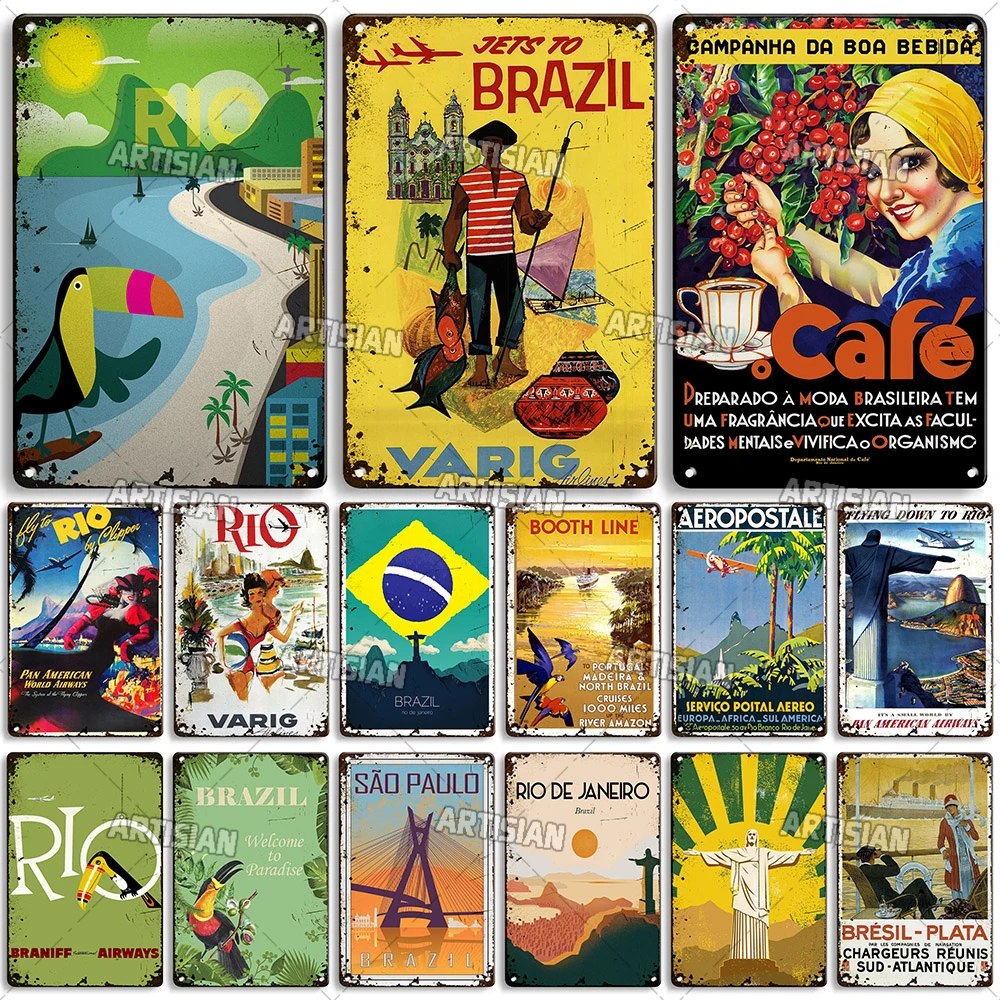 ARTISIAN Nostalgic Brazil Metal Poster Vintage Travel Metal Tin Sign Decorative Plate Home Bar Studio Wall Decor Metal Plaque