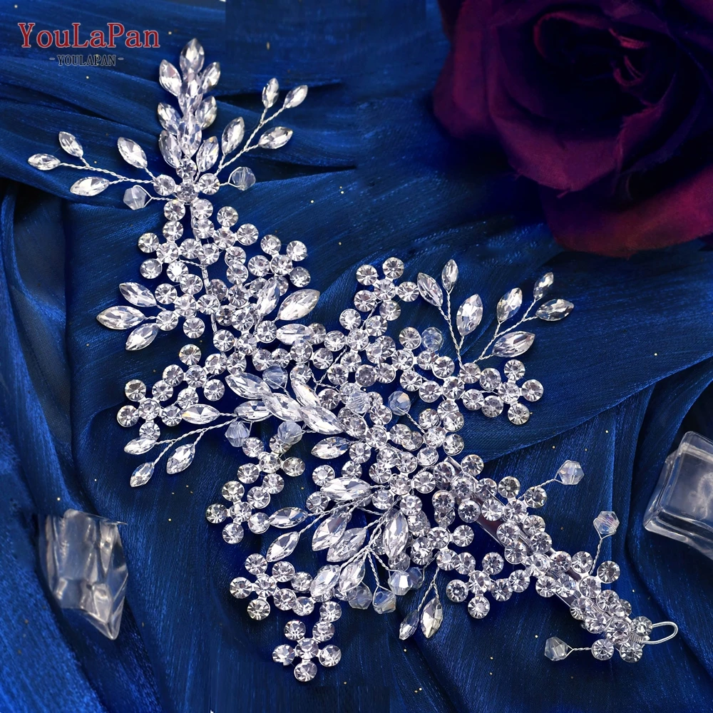 YouLaPan-Pinzas para el pelo para novia, accesorios florales de diamantes de imitación, para el cabello, joyería para el cabello, HP253