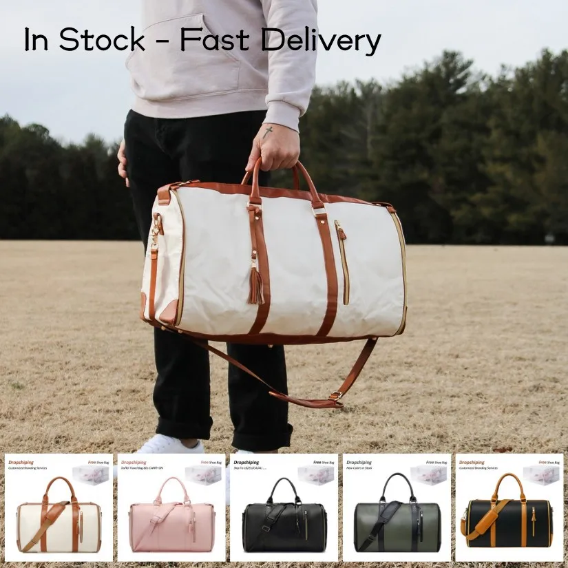 

55L Large Capacity Waterproof PU Leather Travel Garment Bag with Shoe Pouch, 2-in-1 Carry-On Suit Duffle Bag